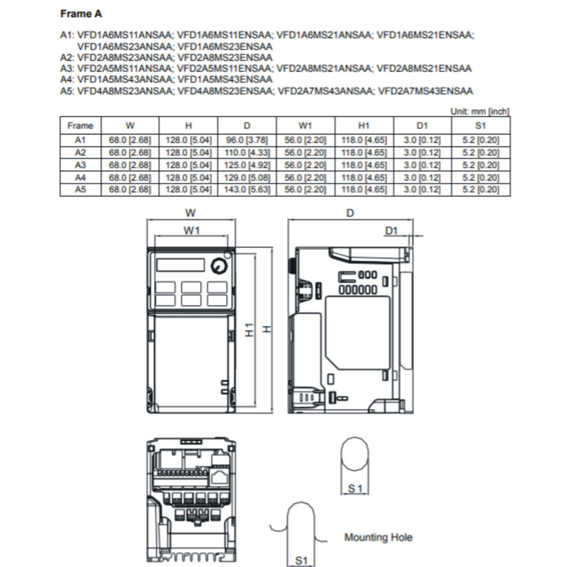 VFD1A6MS23ANSAA Variador de frecuencia .25HP 230V 3_