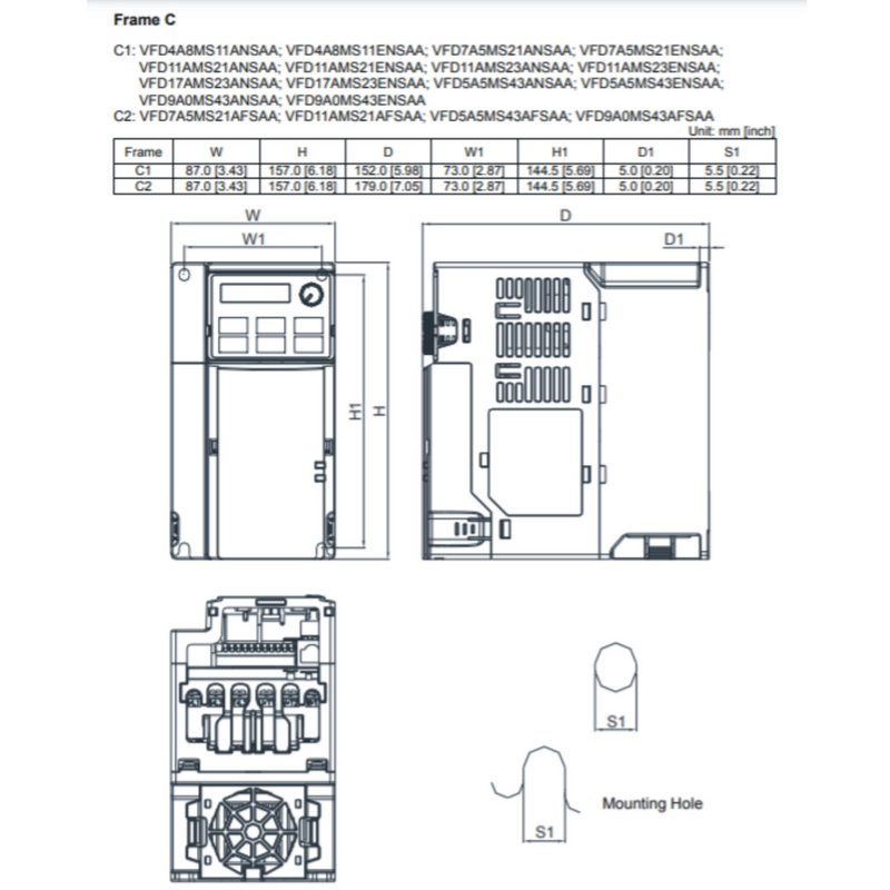 VFD9A0MS43ANSAA Variador de frecuencia 5HP 460V 3_